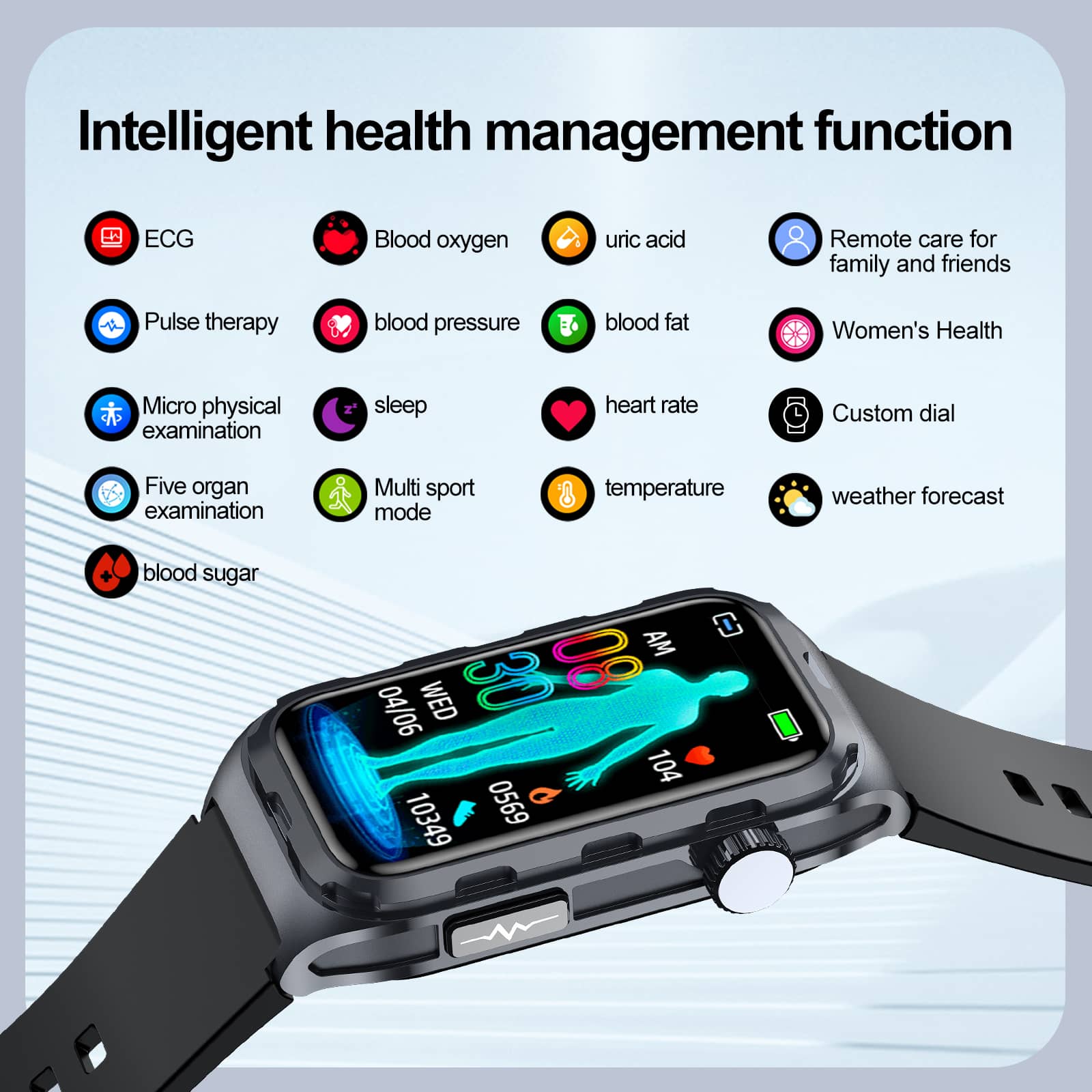 ECG/EKG Blood Pressure Blood Sugar Heart Rate Monitoring Smart Health Exercise Bracelet